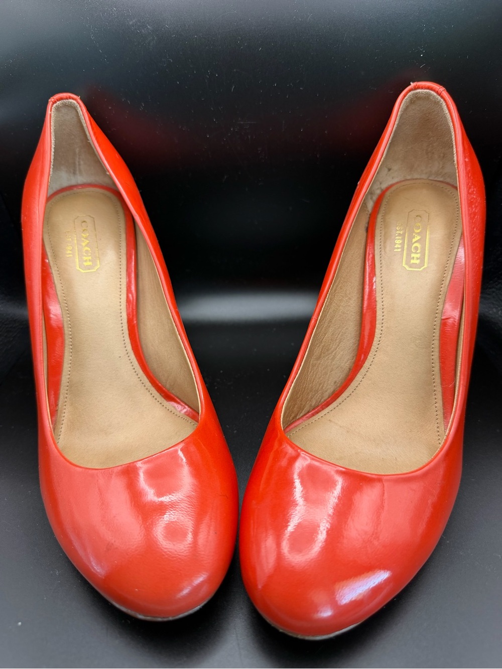 COACH Orange Leather Round-Toe Pumps - Women's